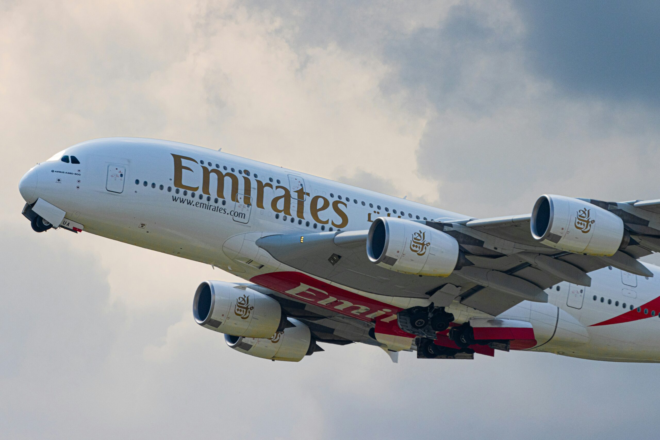 Airbus A380 climbing after takeoff