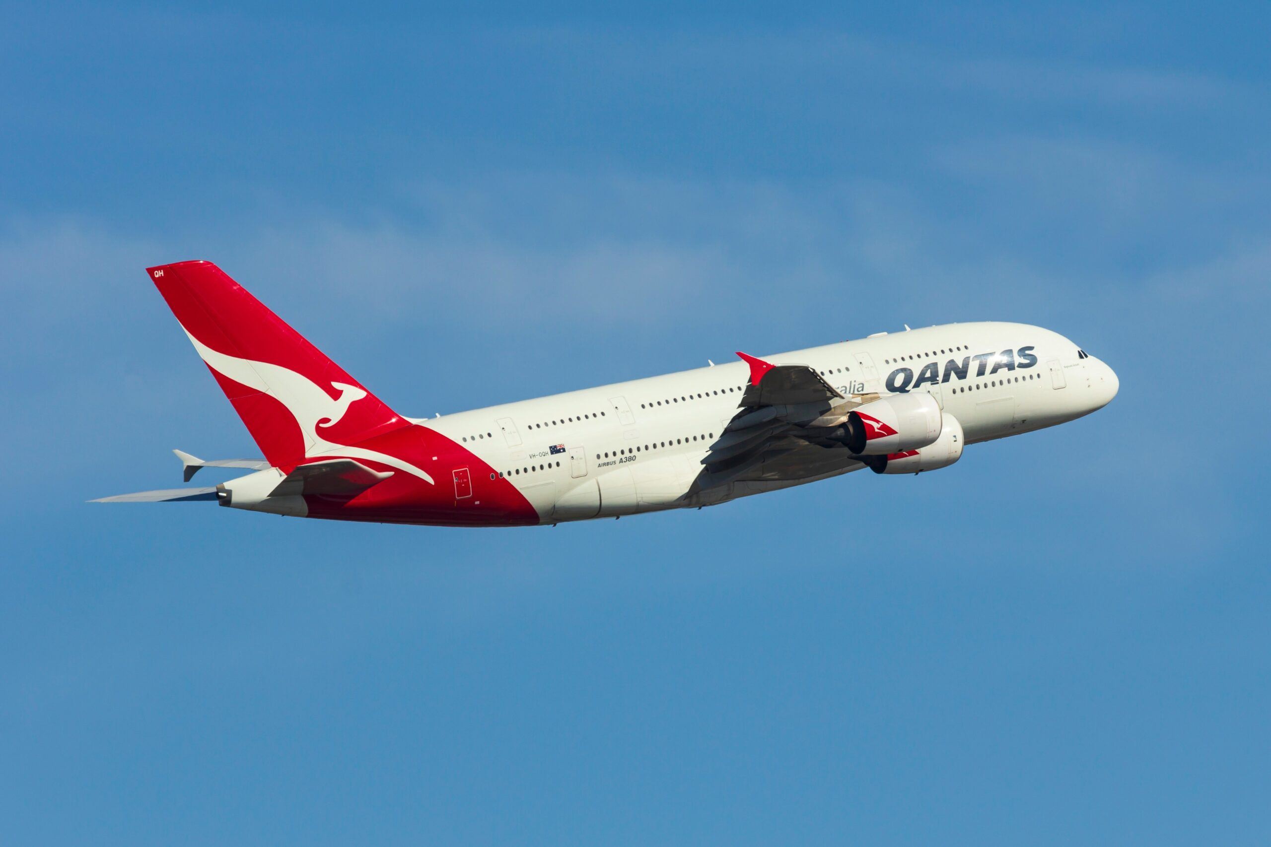 Airbus A380 climbing after takeoff to landing
