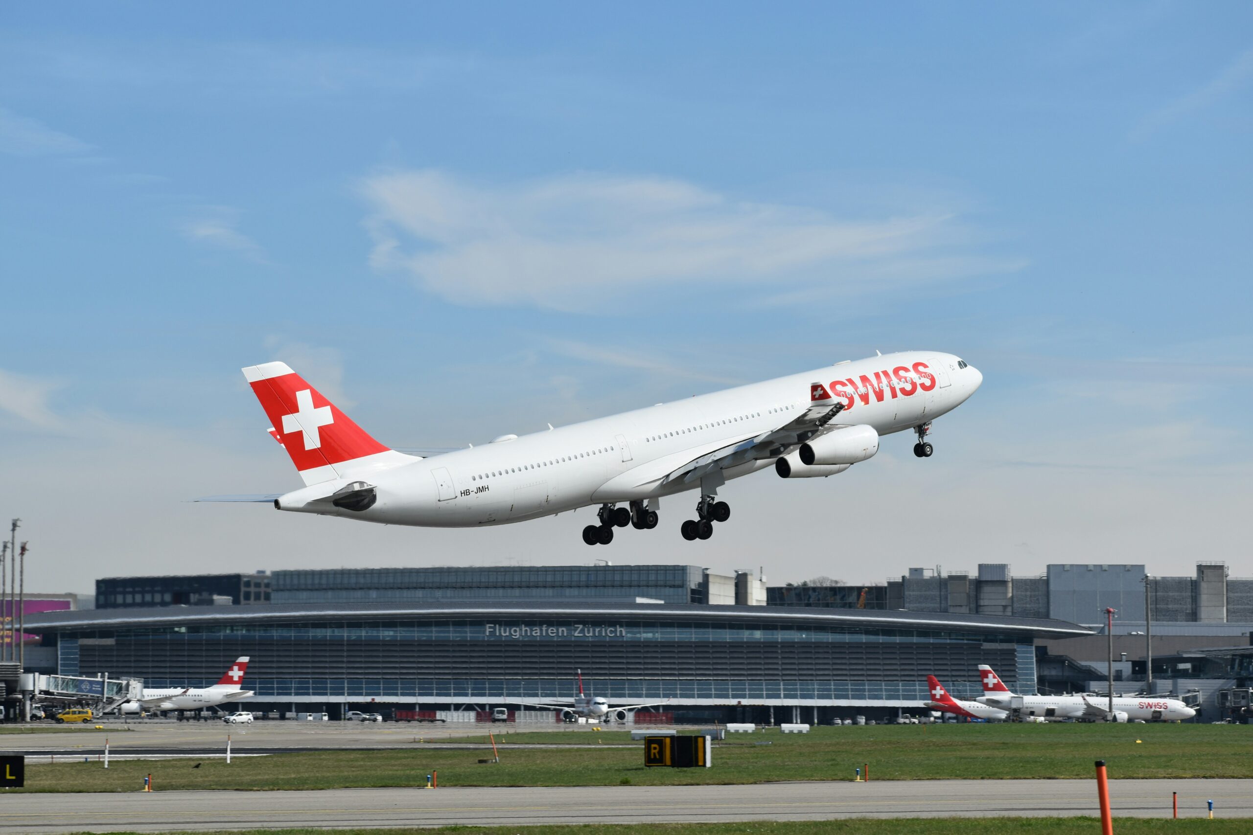 Swiss Boeing 777 climbing after takeoff